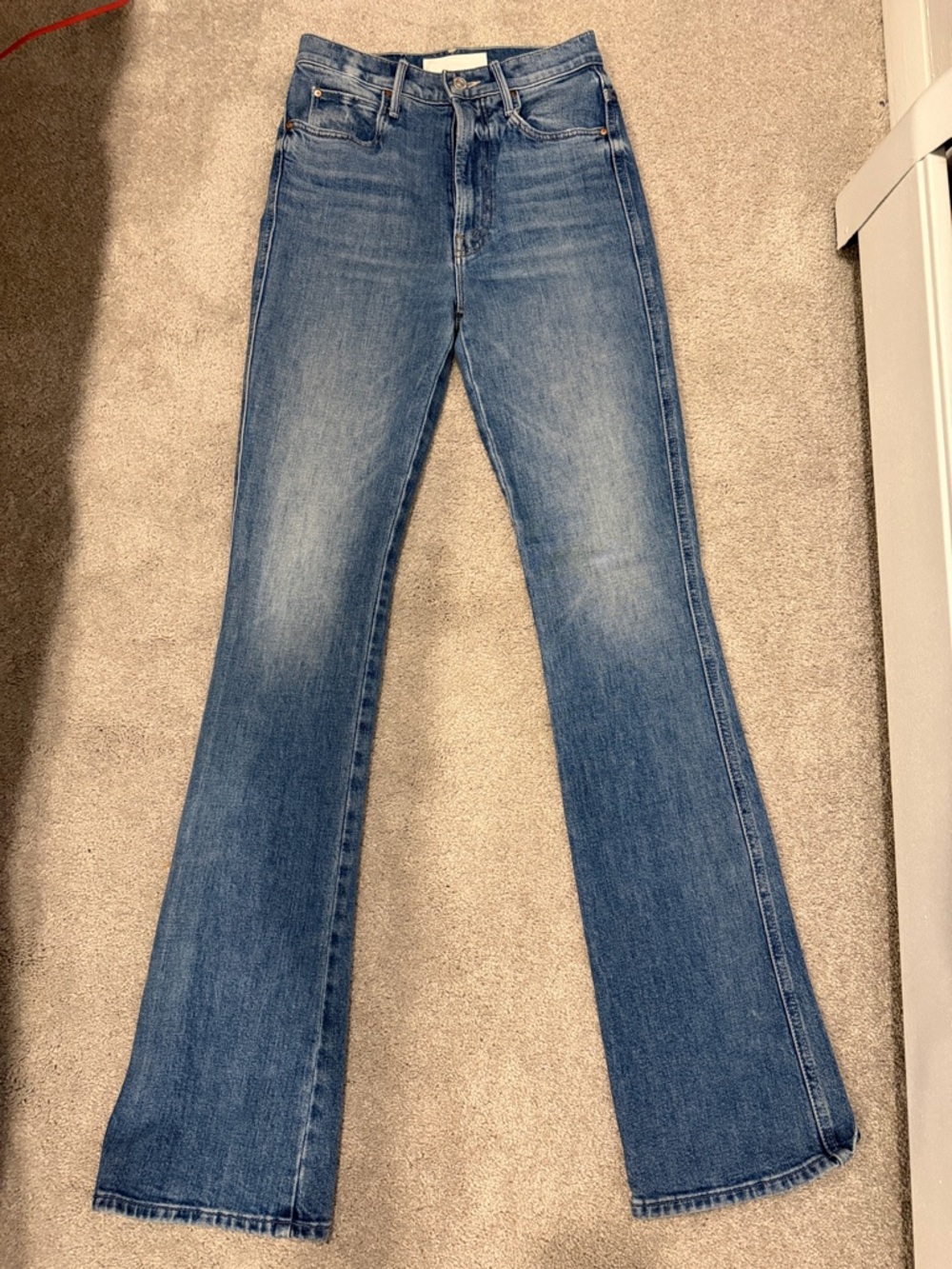 MOTHER Wide Leg Flare Jeans in Blue Wash.  11.5’ Rise 32’ inseam